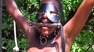 African lady tied BDSM message porn outdoor in forest hardcore humil
